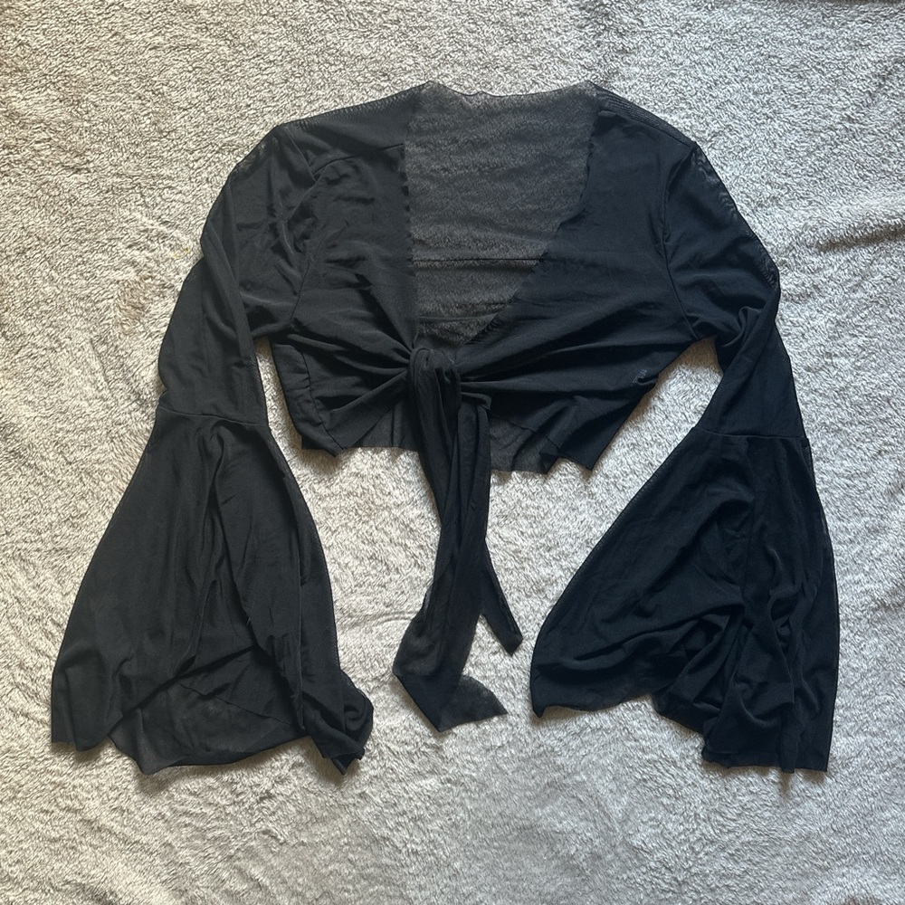SOLD Sheer wrap top with long bell sleeves
